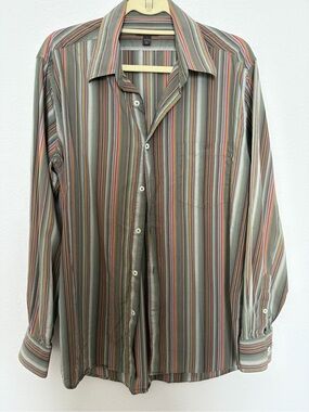 Martin Gordon Men's Long-Sleeve Striped Button-Up Shirt - Sage Green Multi